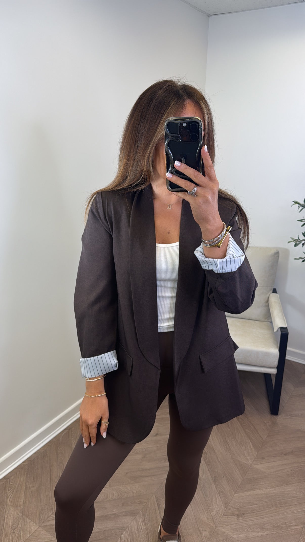 JENNIFER brown blazer with pinstripe cuff