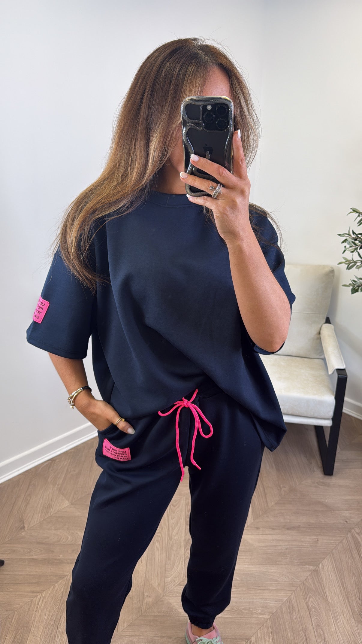 LESSIE navy life logo lounge set with cuffed joggers