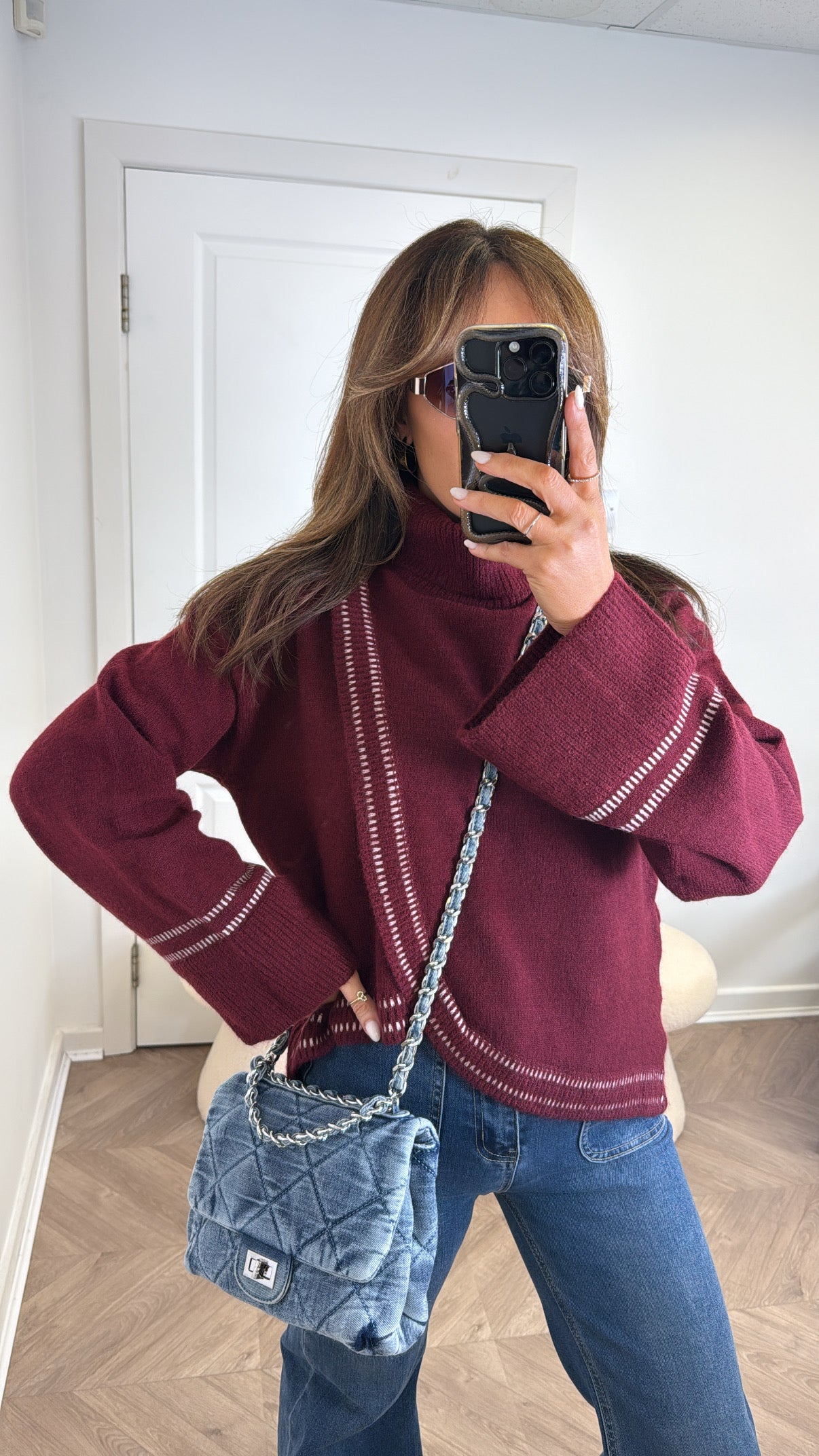 POPPY burgundy soft knit jumper with seam detailing
