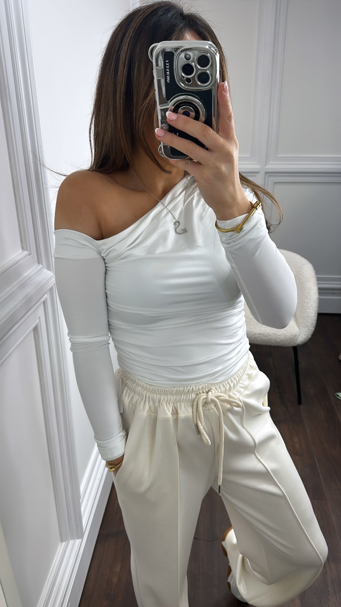 LAYLA white one shoulder slinky top