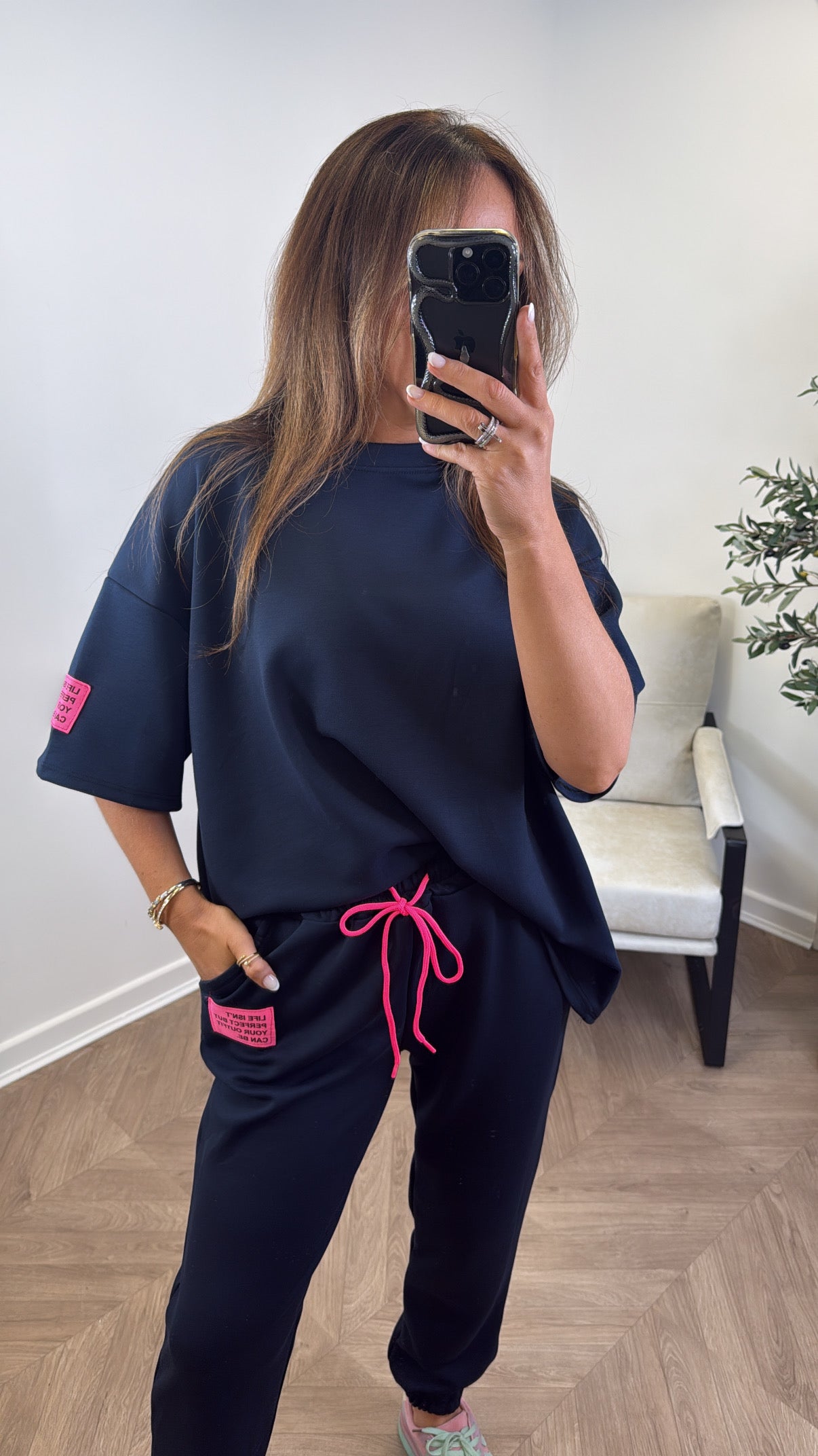 LESSIE navy life logo lounge set with cuffed joggers