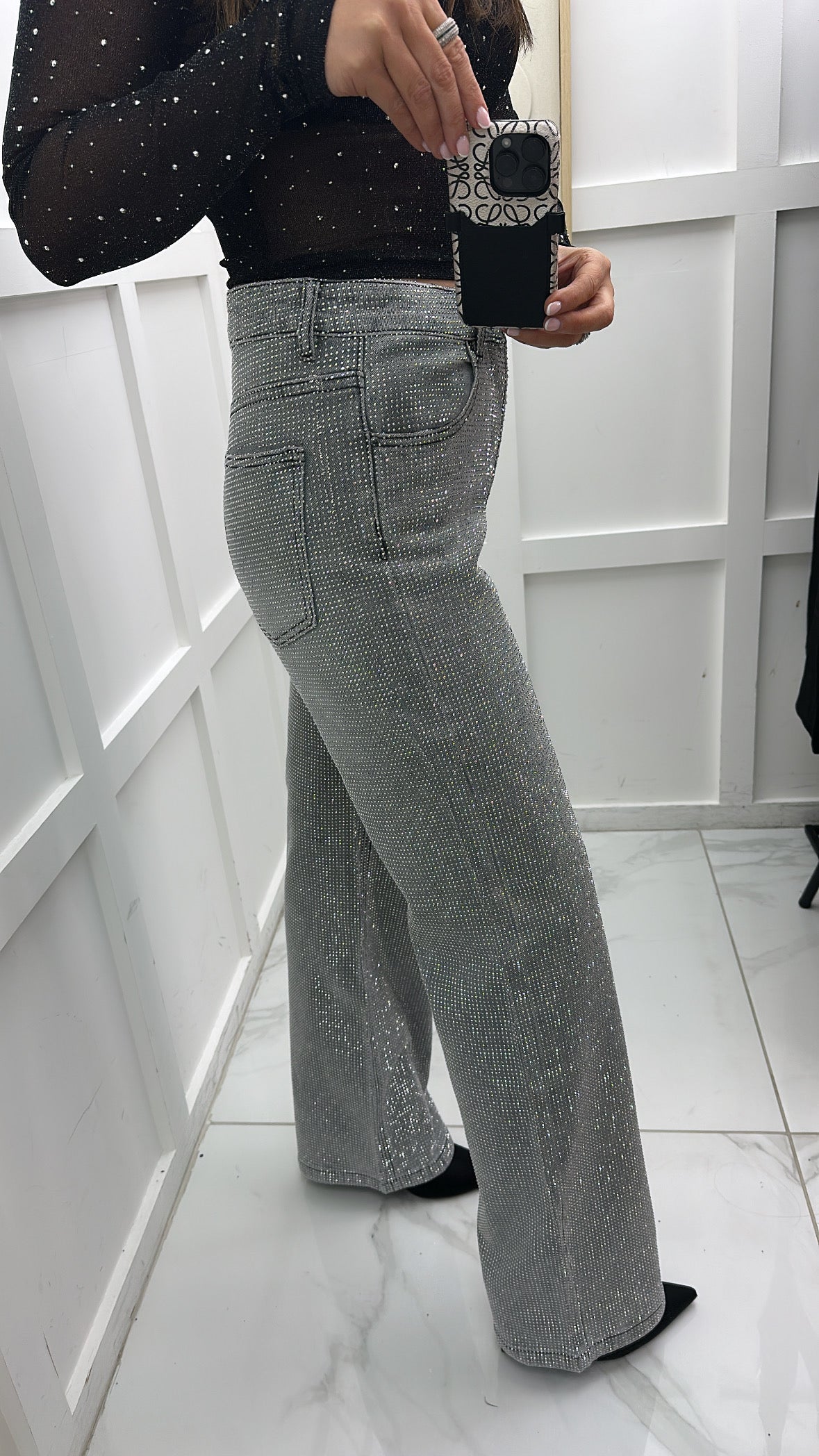 TYLA premium grey crystal wide leg jeans