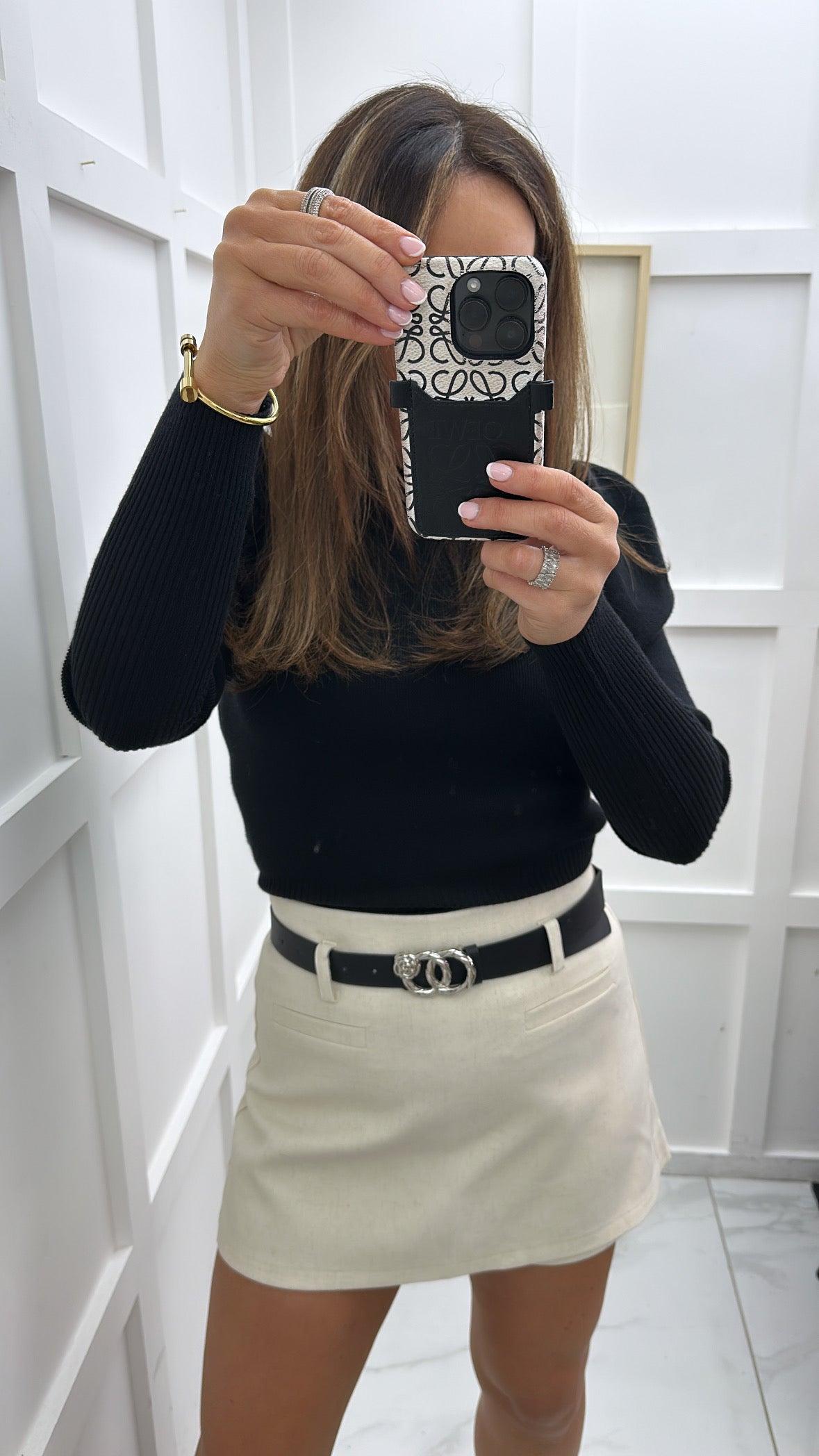 PORTIA cream tailored skort with belt