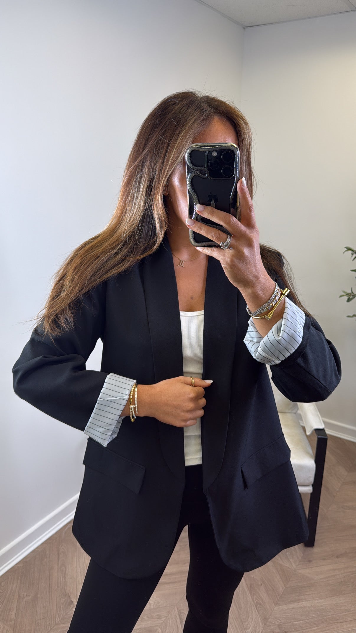 JENNIFER black blazer with pinstripe cuff
