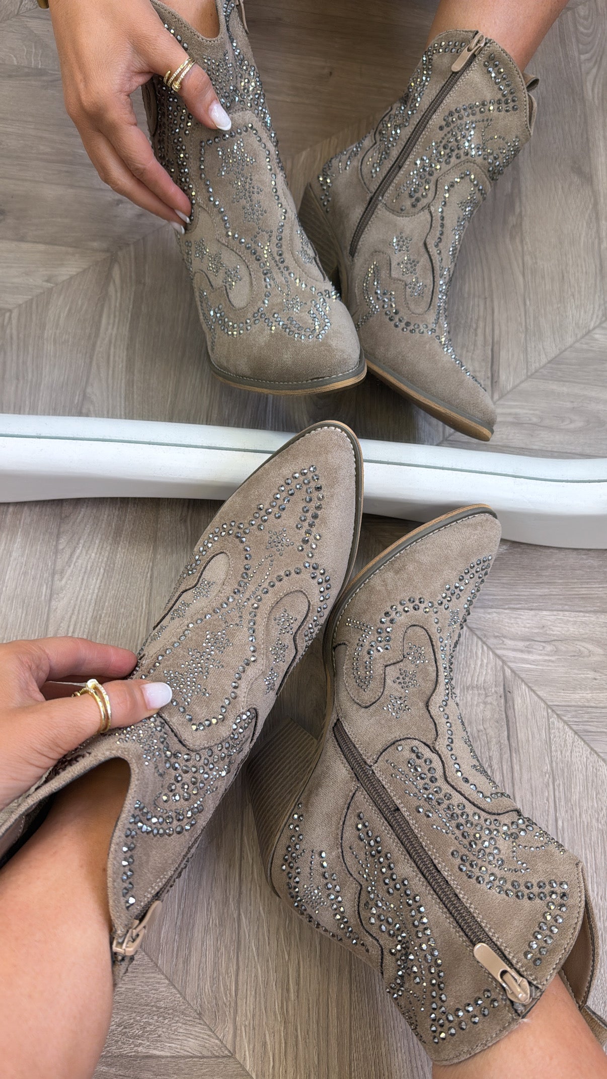 DALLAS beige faux suede embellished cow boy boots