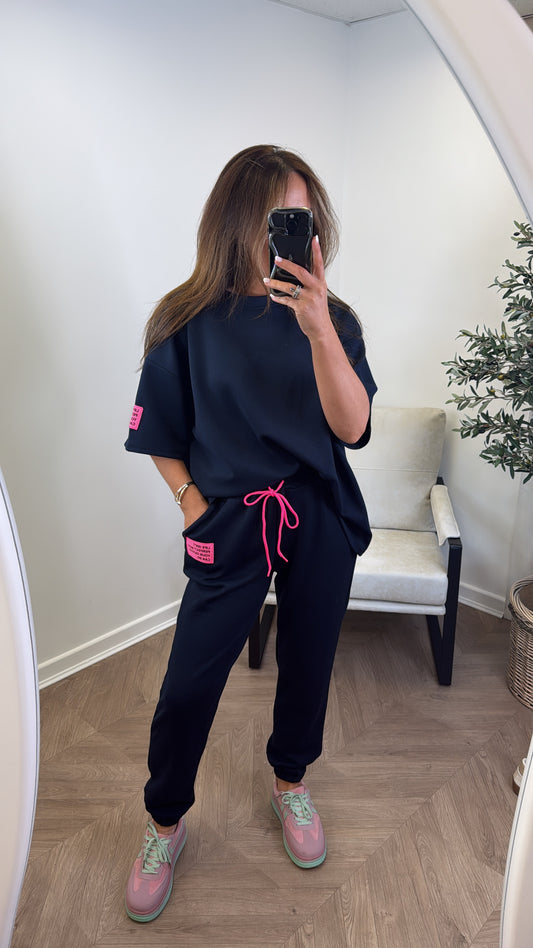 LESSIE navy life logo lounge set with cuffed joggers