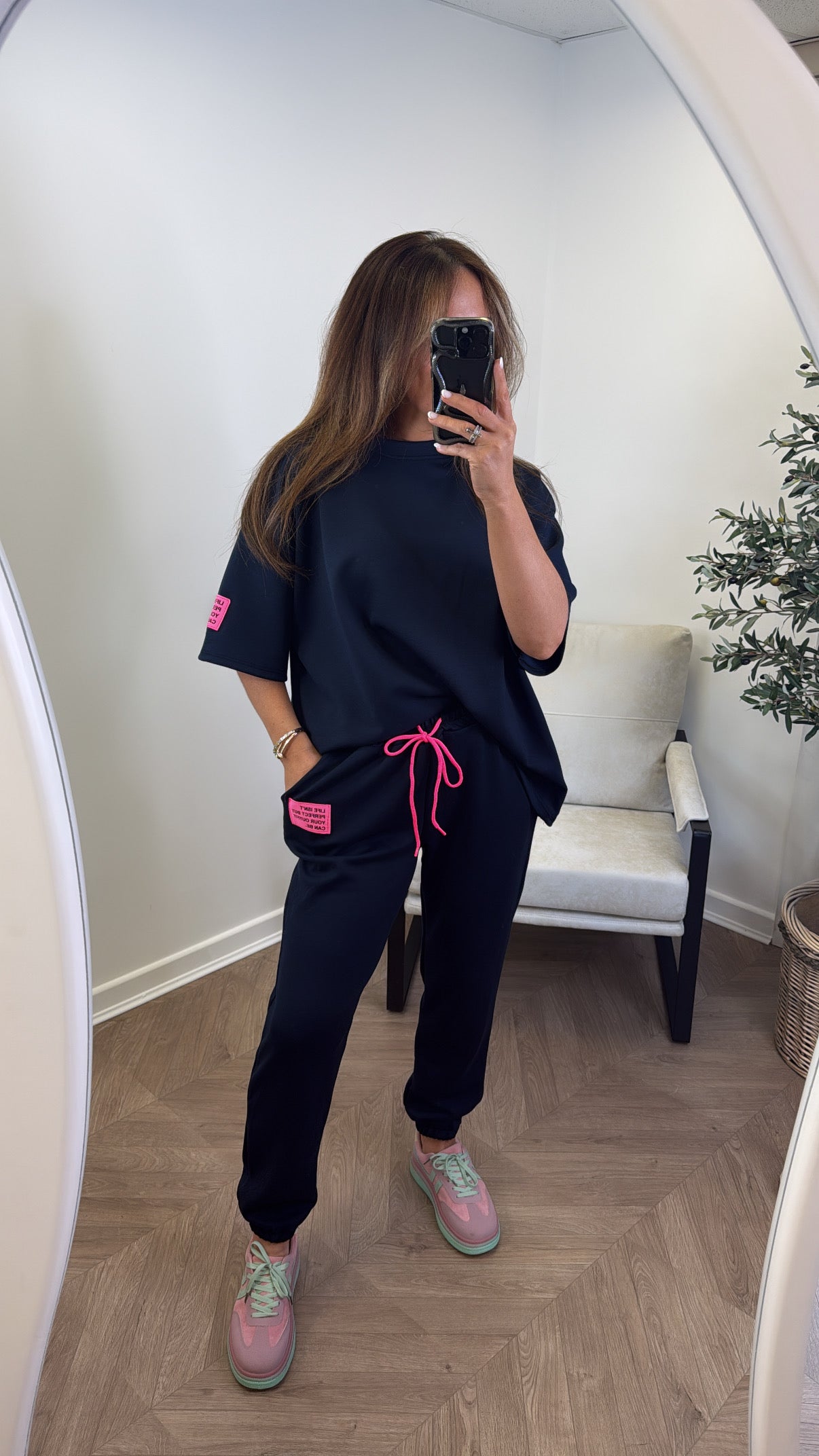 LESSIE navy life logo lounge set with cuffed joggers