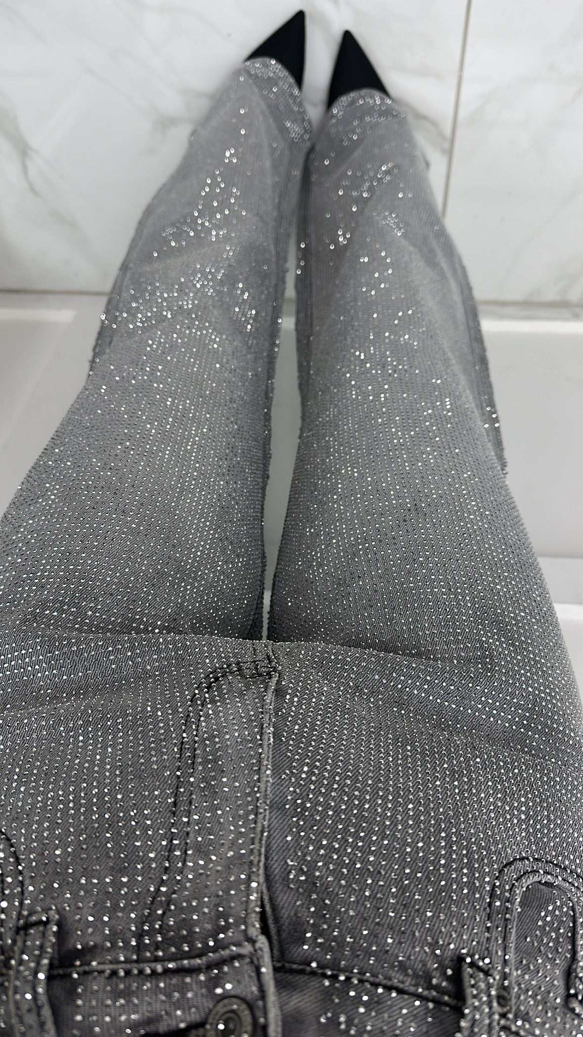 TYLA premium grey crystal wide leg jeans