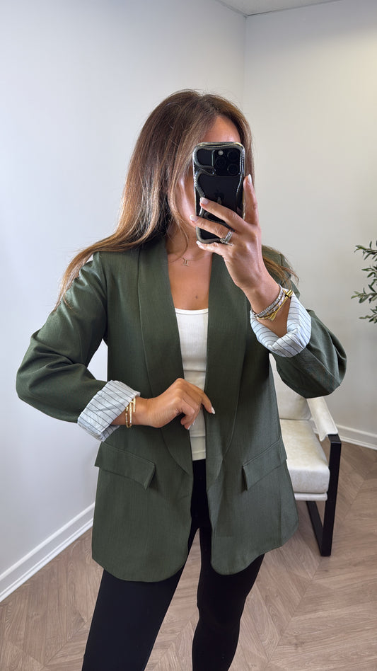 JENNIFER khaki blazer with pinstripe cuff