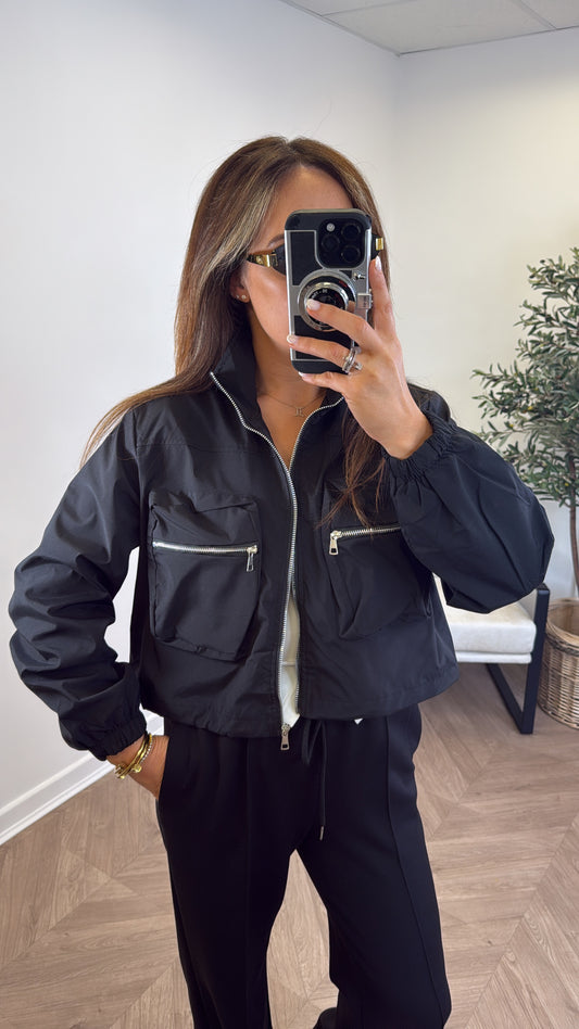 SARA black zip detail bomber jacket
