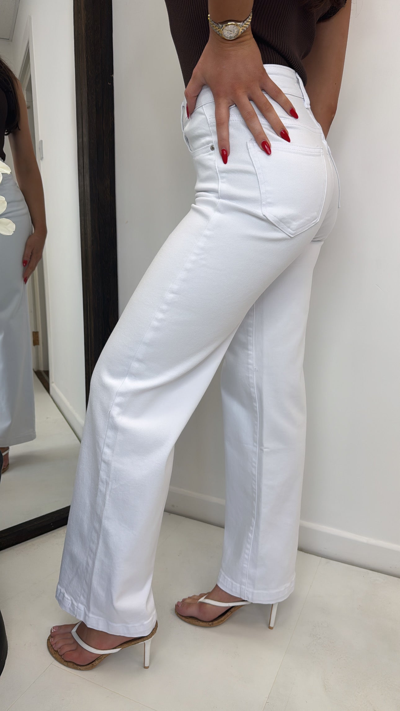 LEXI white stretchy dad jeans