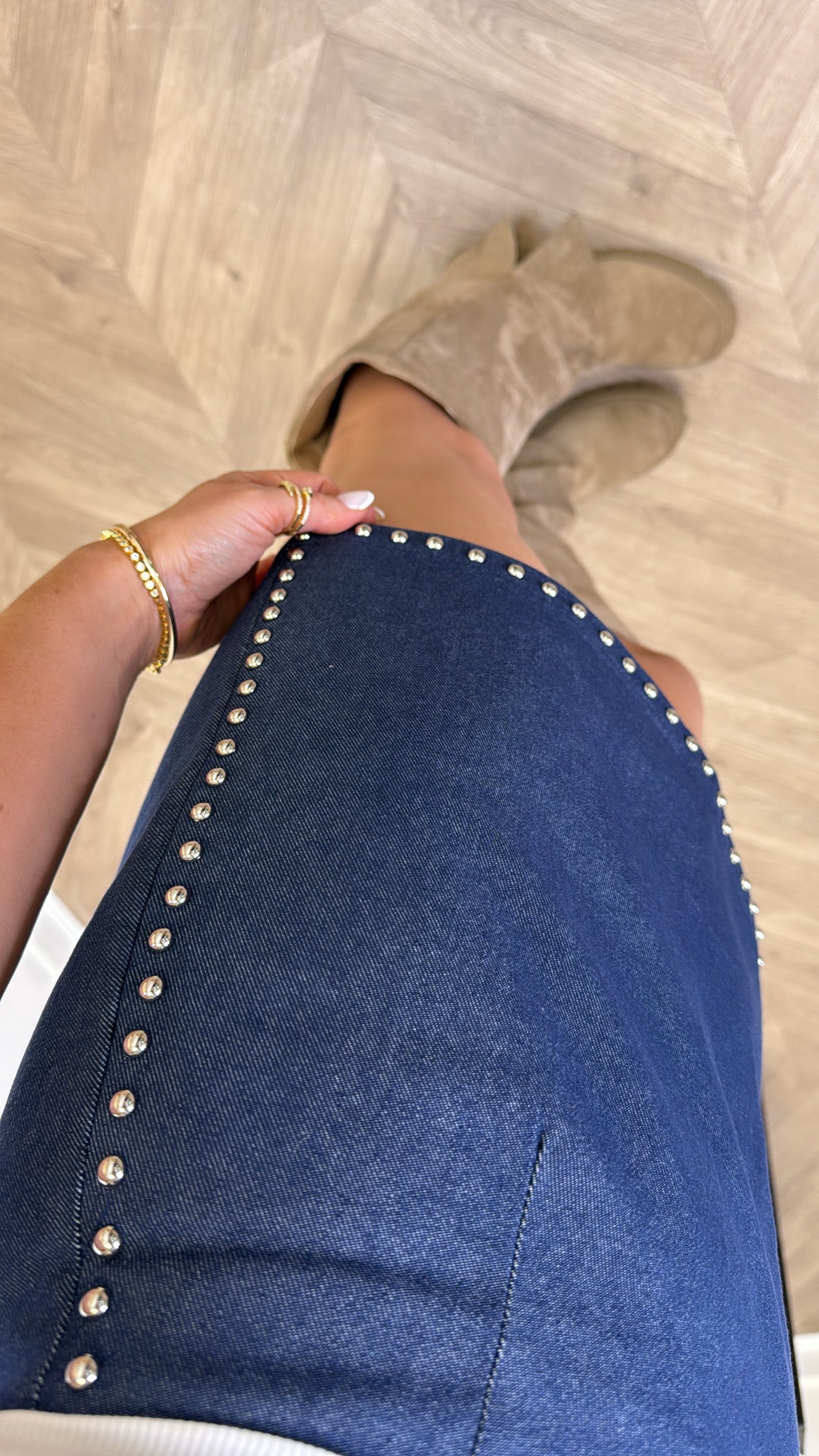 GIA dark blue denim stud detail skirt