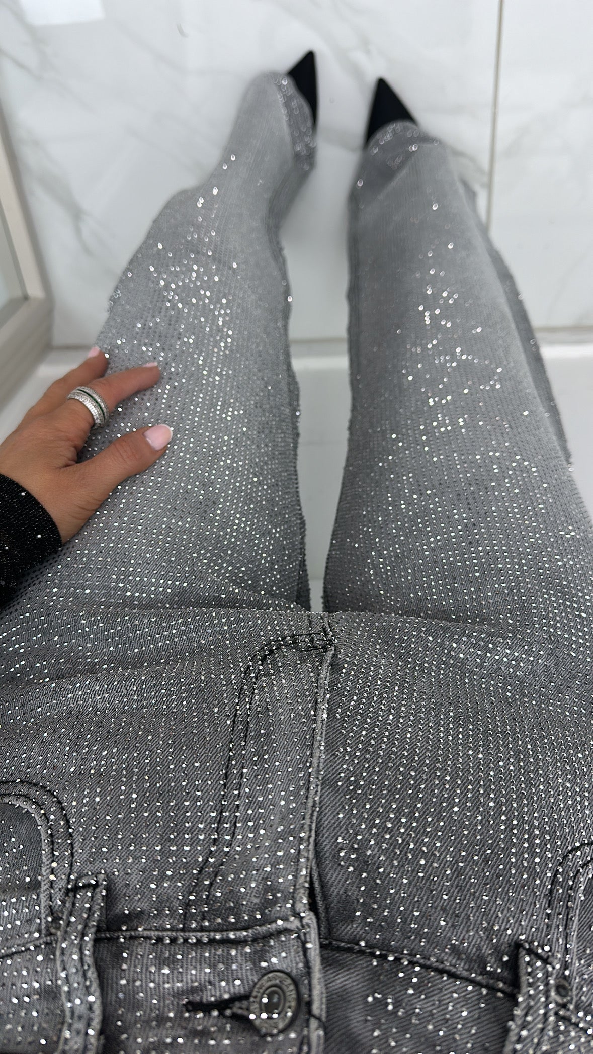 TYLA premium grey crystal wide leg jeans