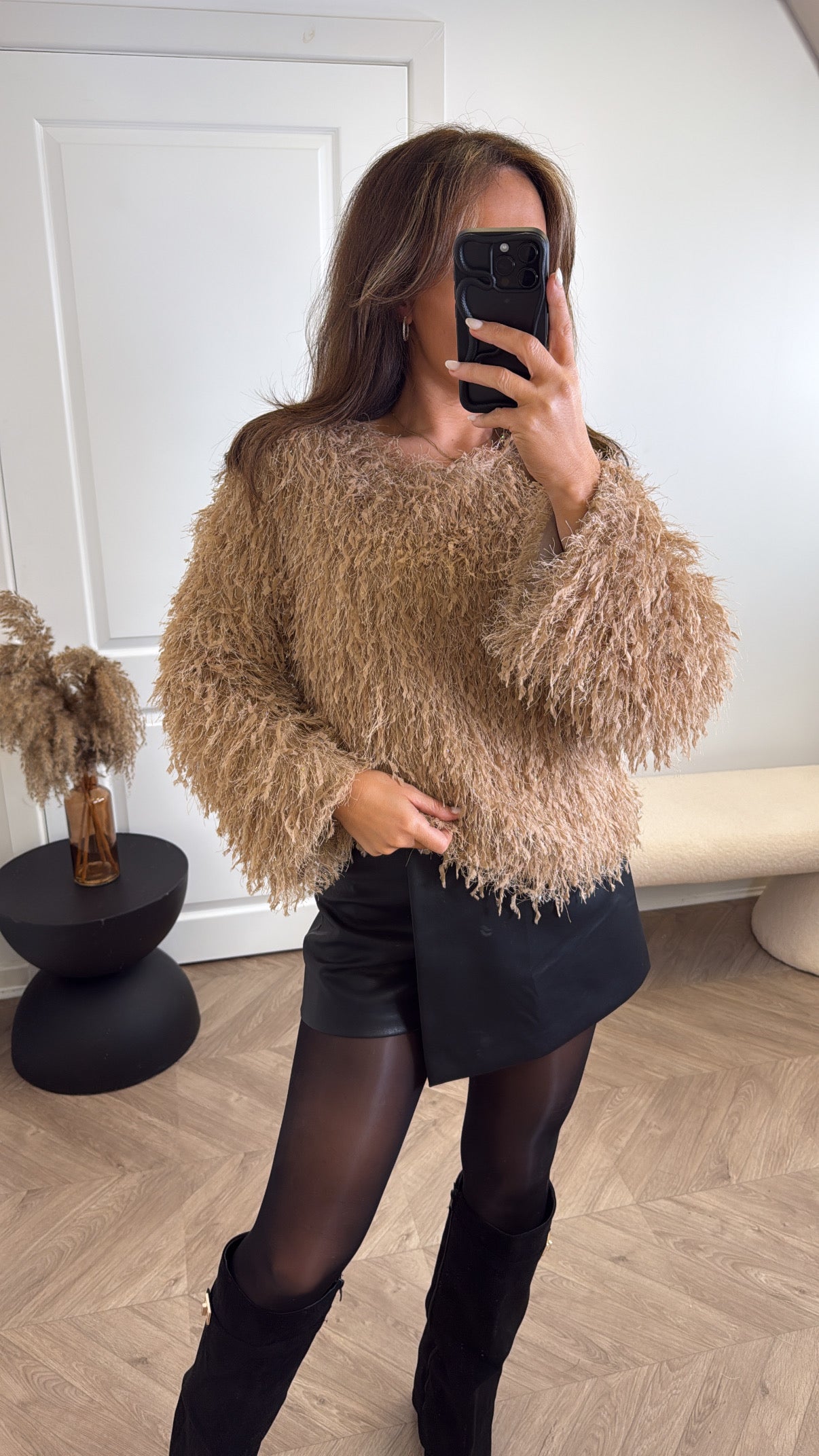 RIA beige fluffy long sleeve top