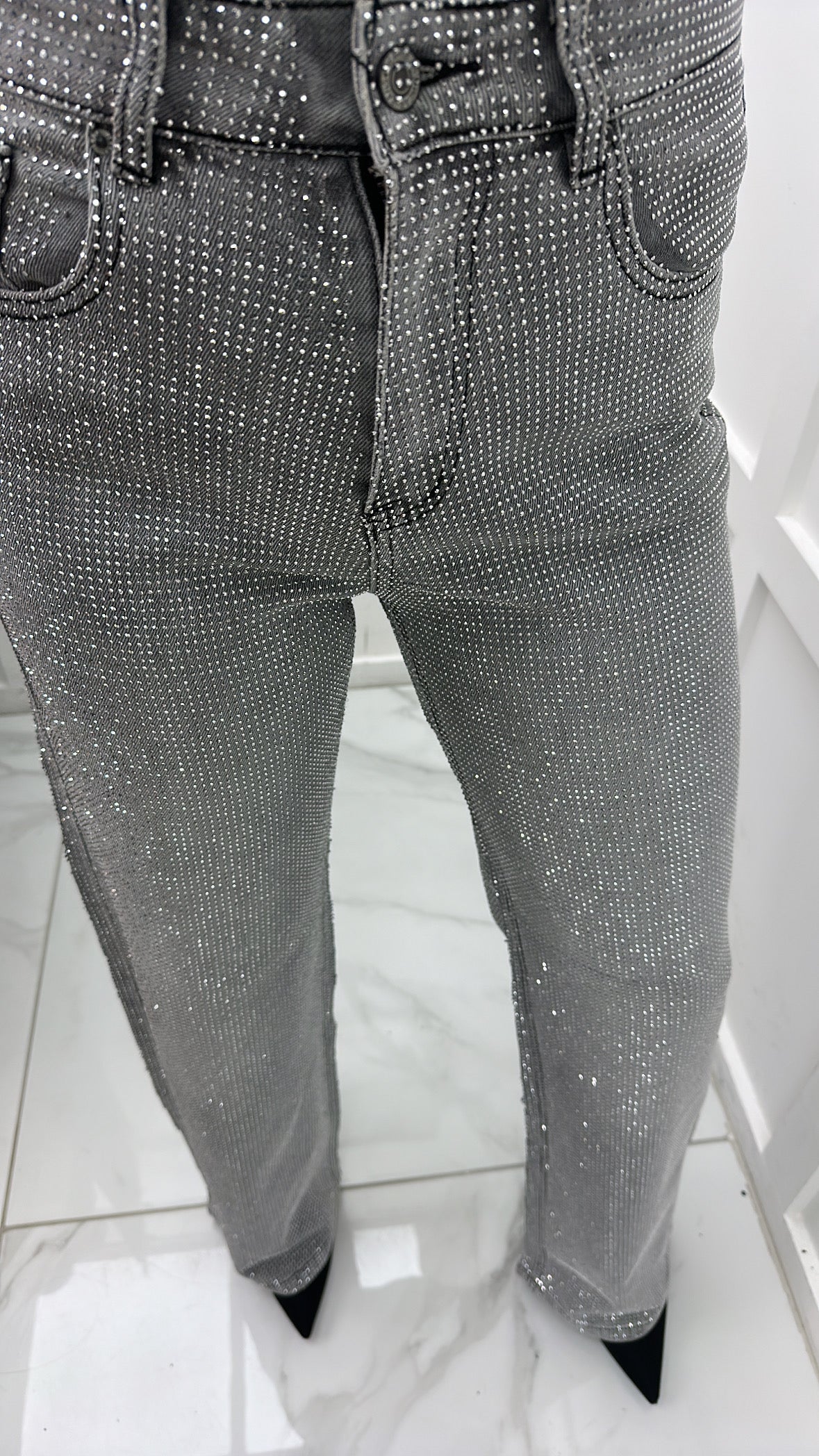 TYLA premium grey crystal wide leg jeans