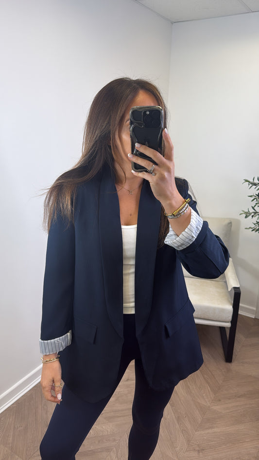 JENNIFER navy blazer with pinstripe cuff