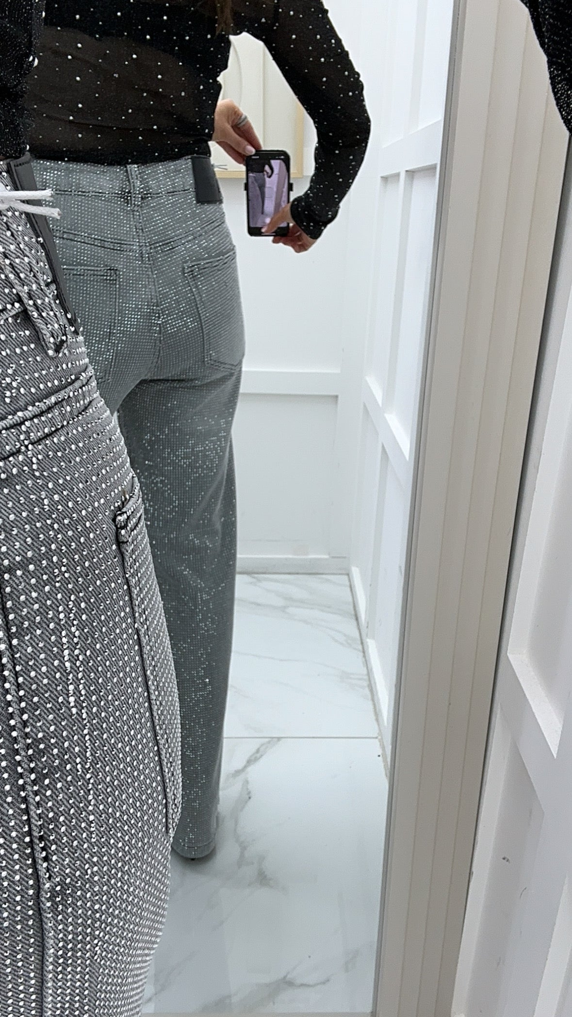 TYLA premium grey crystal wide leg jeans
