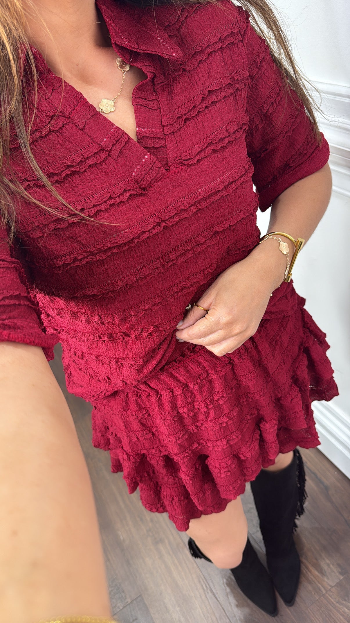 LEXIE burgundy textured ruffle skort co-ord