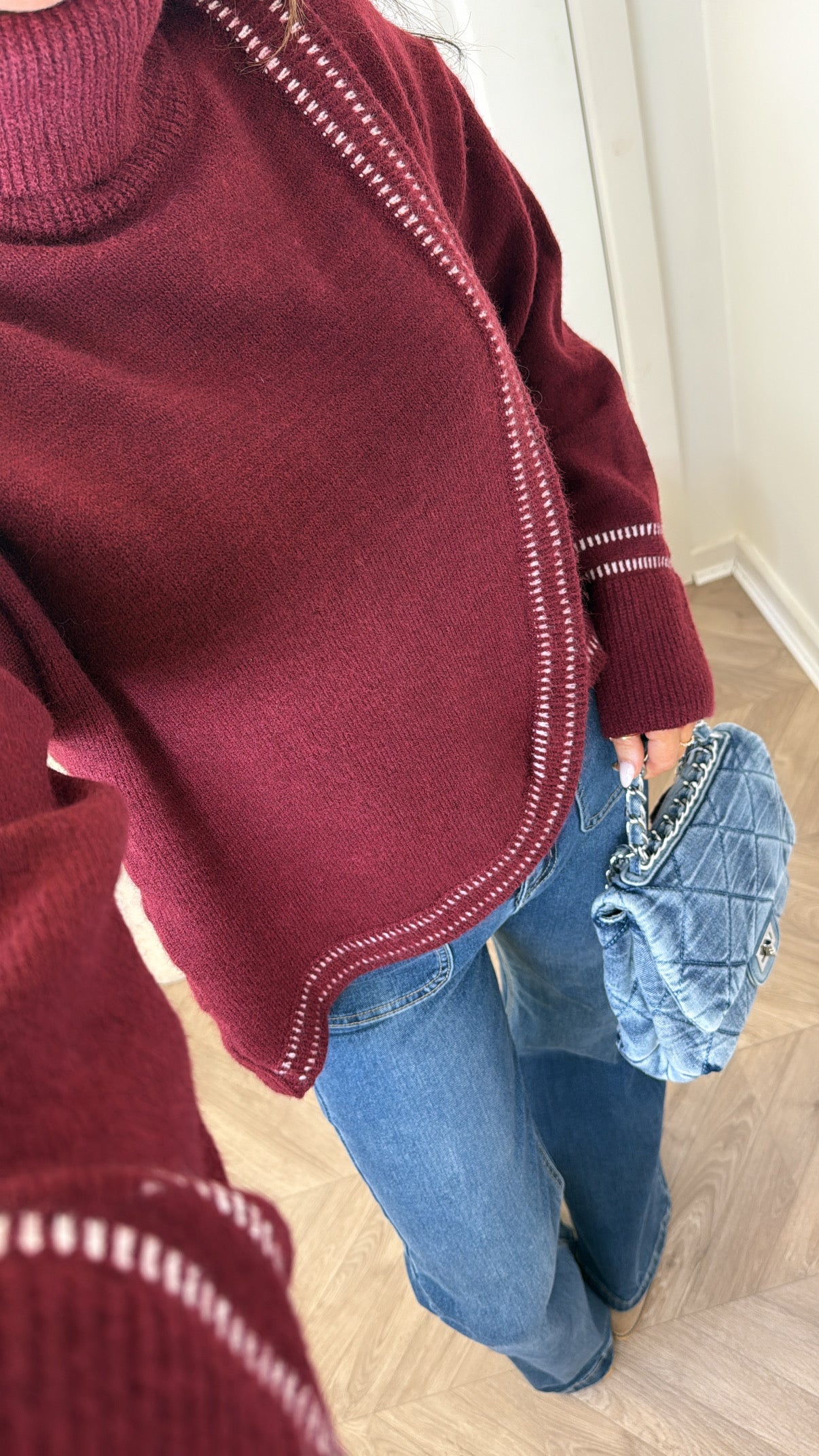 POPPY burgundy soft knit jumper with seam detailing