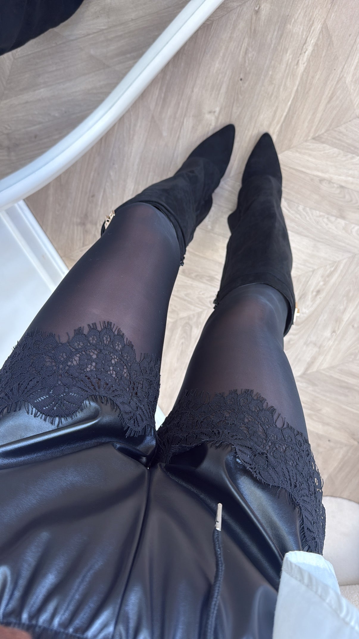 KIMMY black pu lace trim shorts