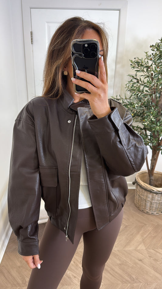 BELLA brown faux leather jacket