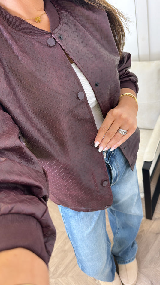 REBECCA burgundy woven bomber jacket