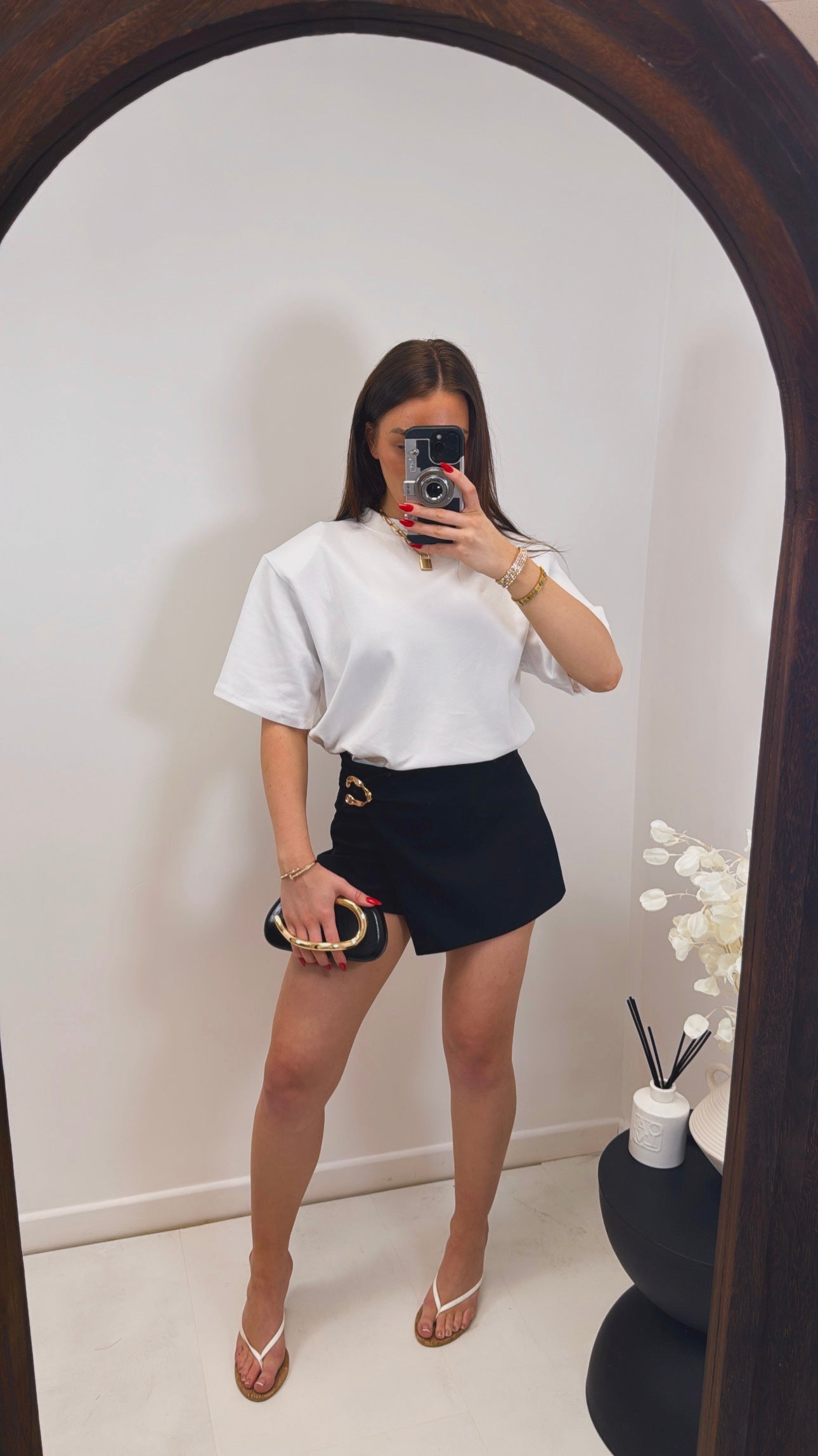 TASHA white shoulder pad plain t-shirt