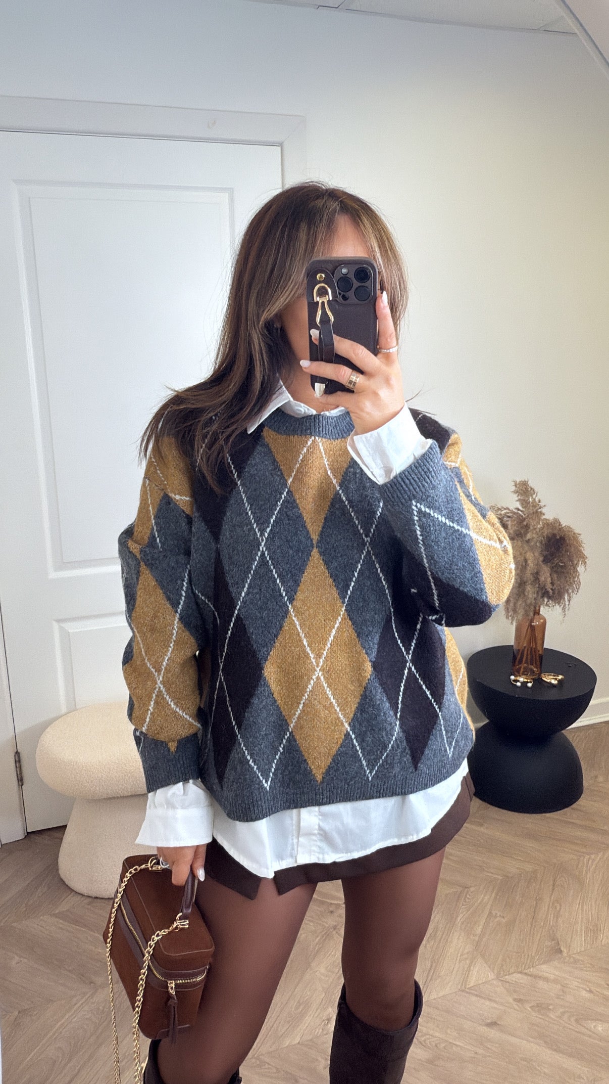 REECE grey argyle check jumper