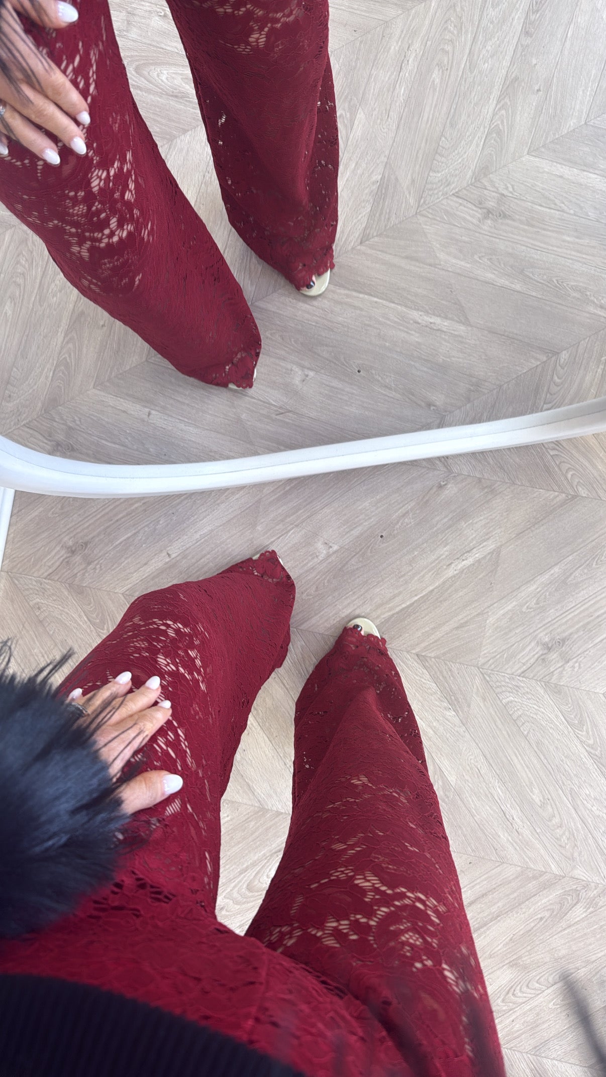 CARMEL burgundy lace flare trousers
