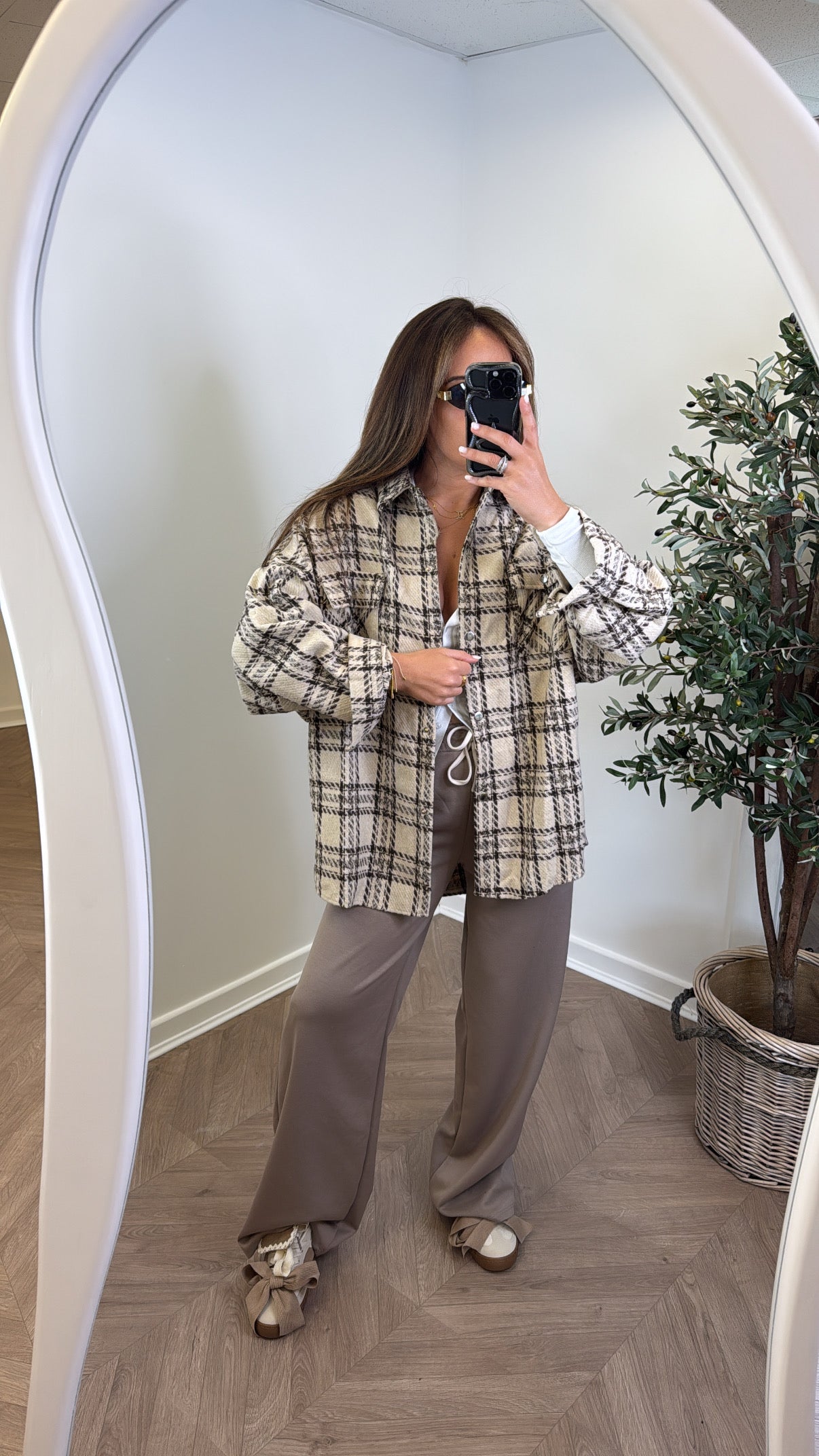 LAYLA beige and brown check shacket