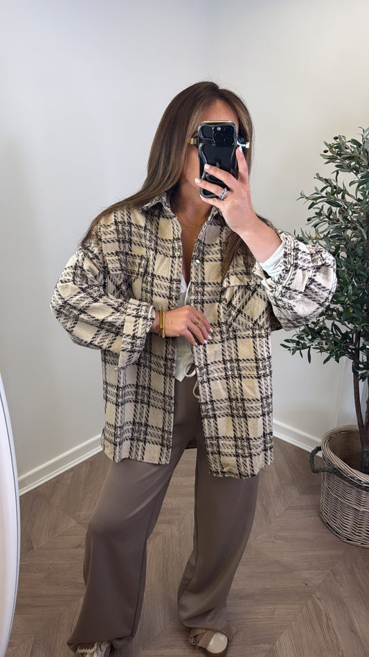 LAYLA beige and brown check shacket