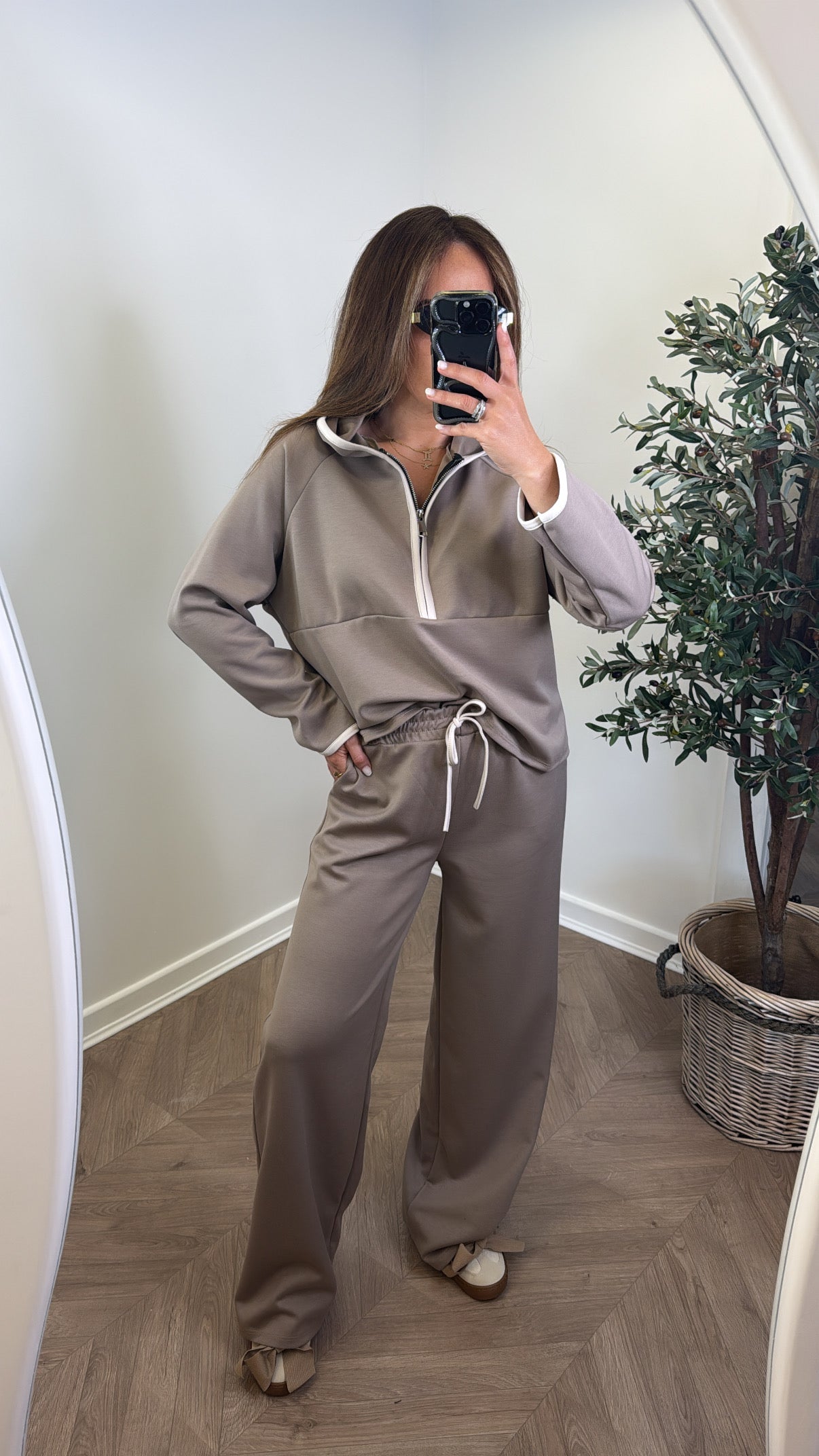 LIBERTY mocha half zip hoody and trousers lounge set