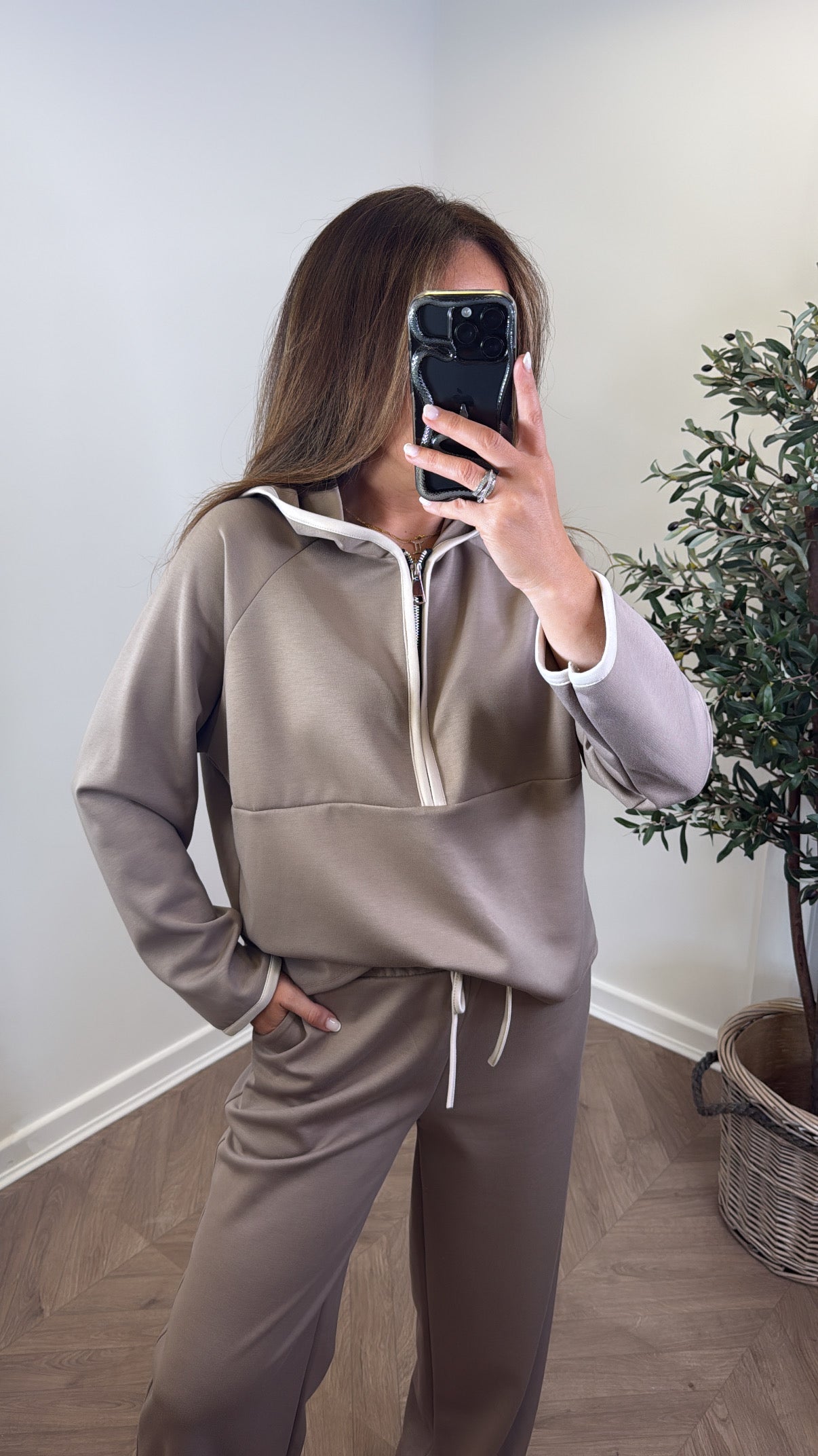 LIBERTY mocha half zip hoody and trousers lounge set