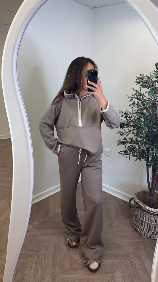 LIBERTY mocha half zip hoody and trousers lounge set