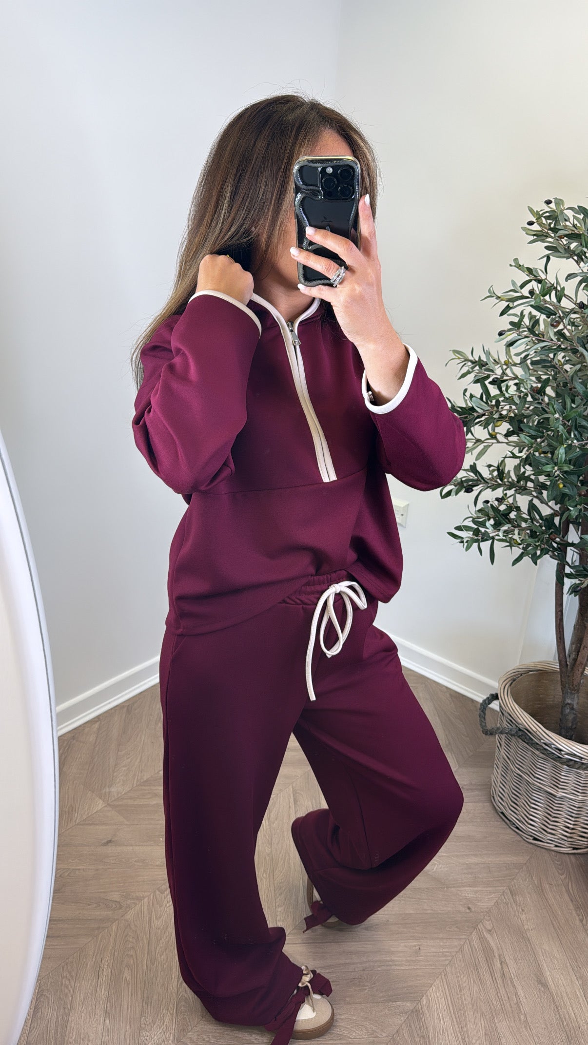 LIBERTY burgundy half zip hoody and trousers lounge set