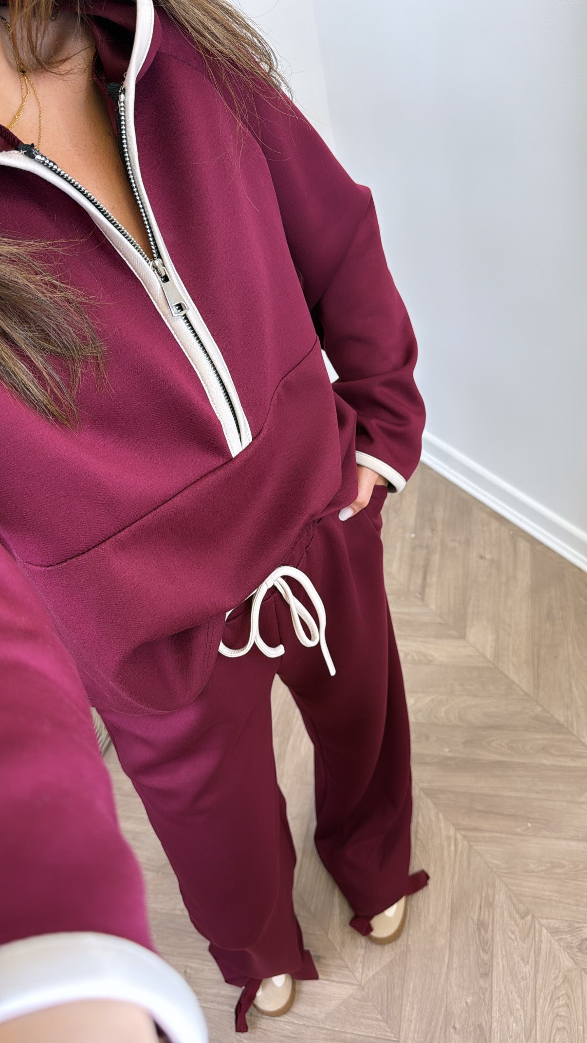 LIBERTY burgundy half zip hoody and trousers lounge set