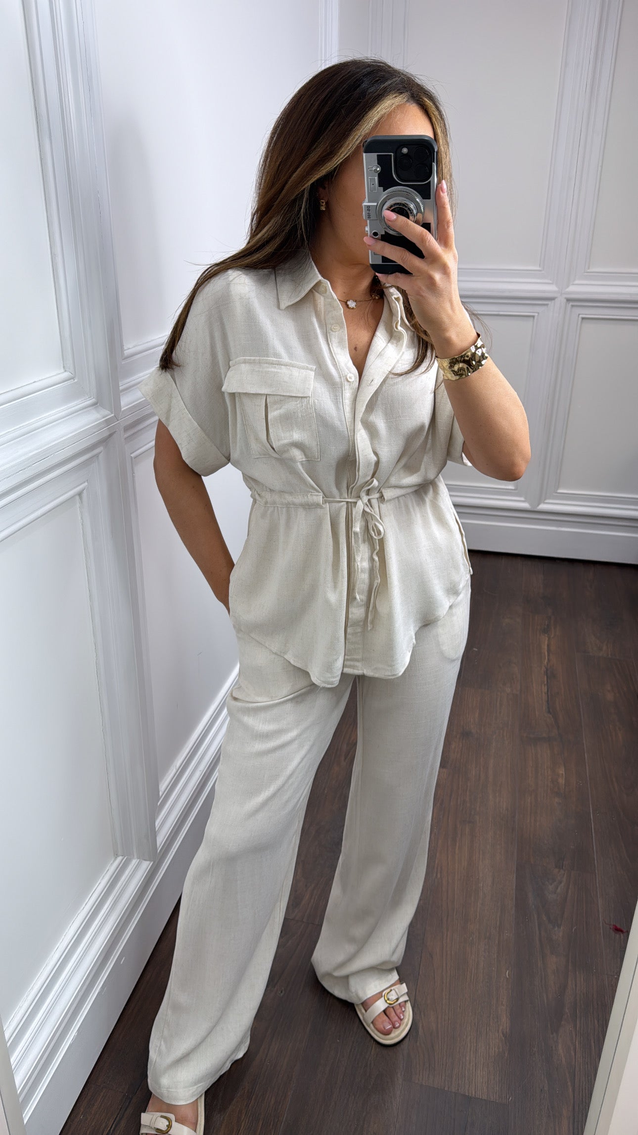 ARI cream linen look top and trousers co-ord