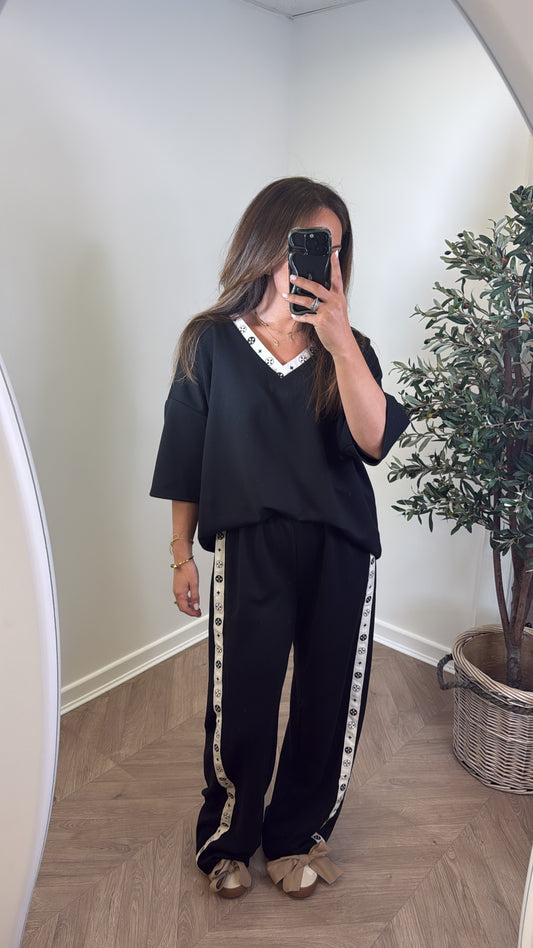 NEVAEH black v-neck lounge suit