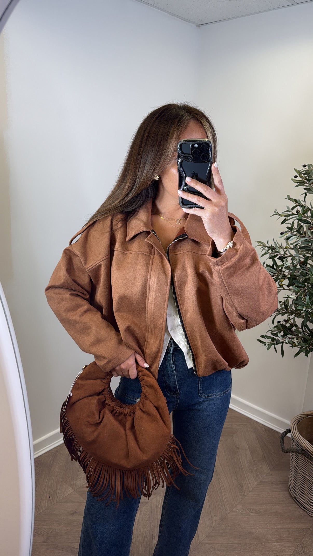 WINNIE camel faux suede jacket