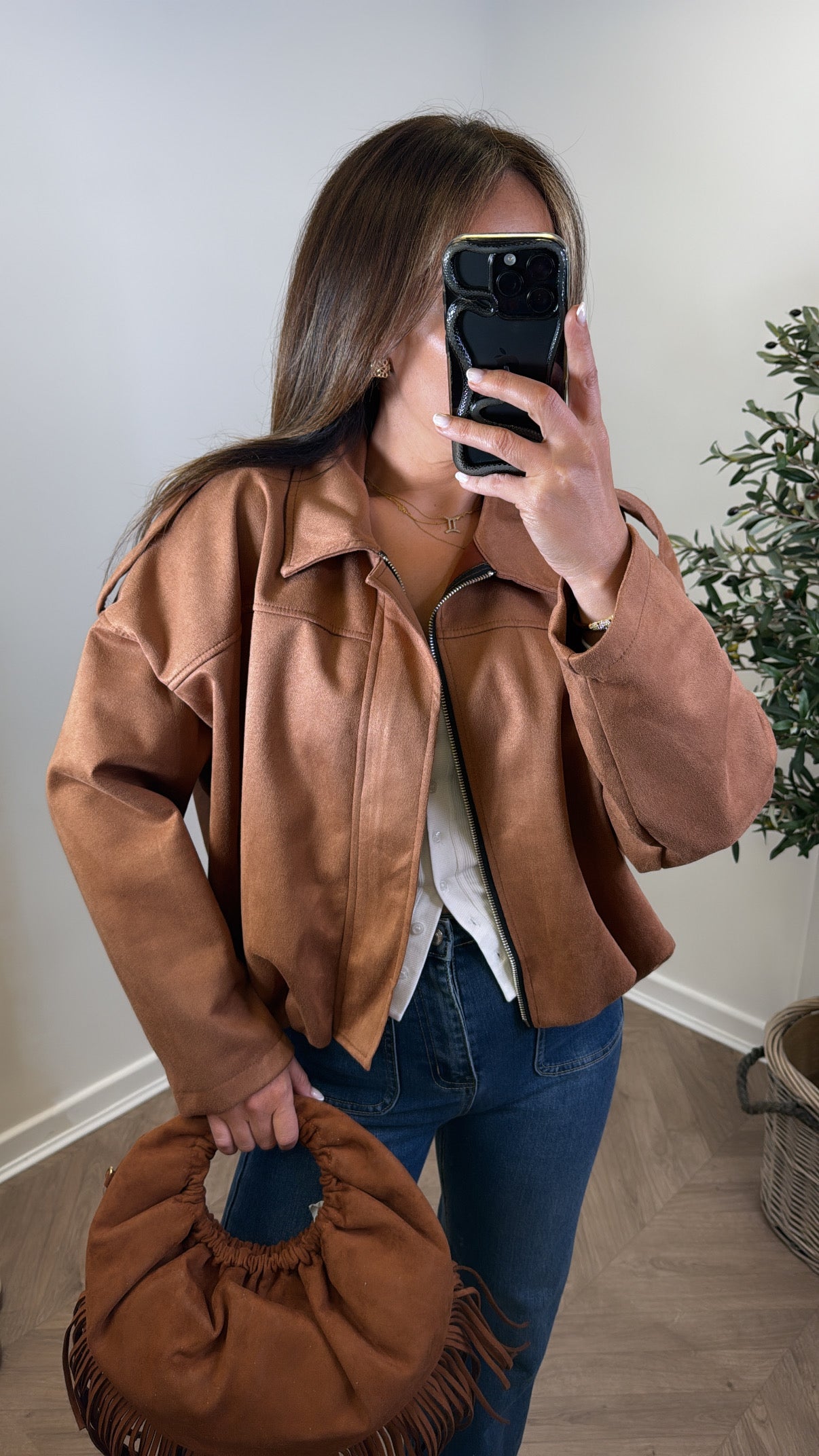 WINNIE camel faux suede jacket