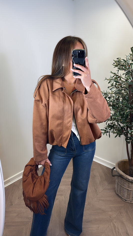 WINNIE camel faux suede jacket