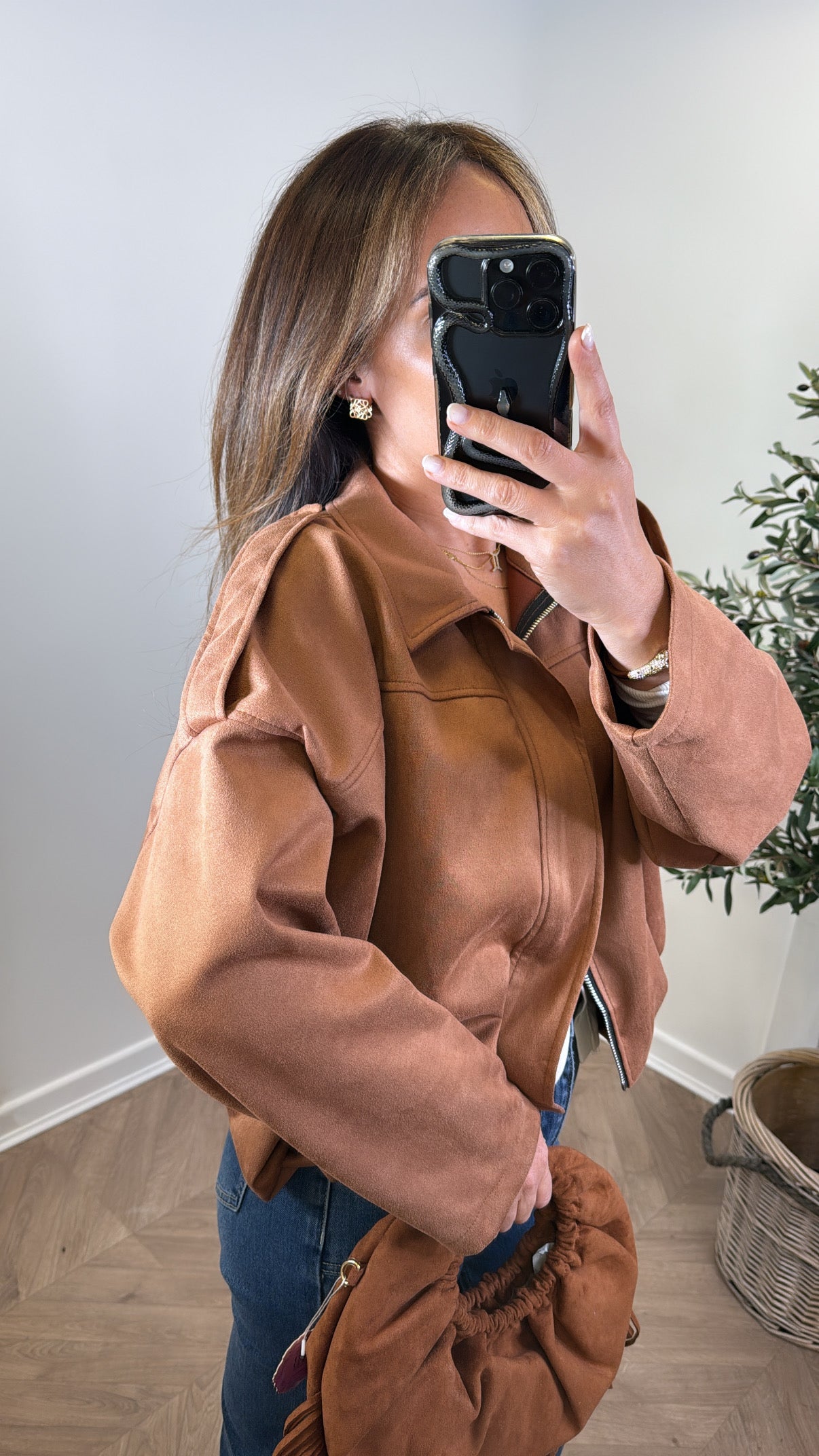 WINNIE camel faux suede jacket