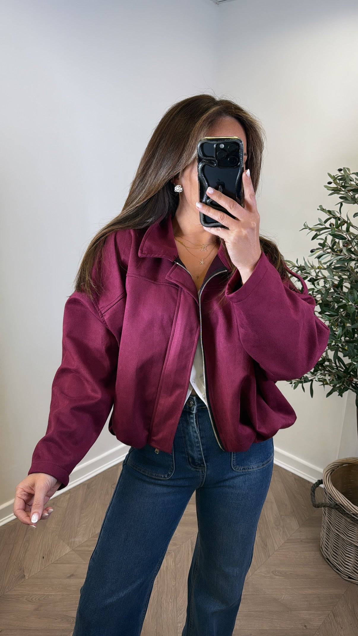 WINNIE burgundy faux suede jacket