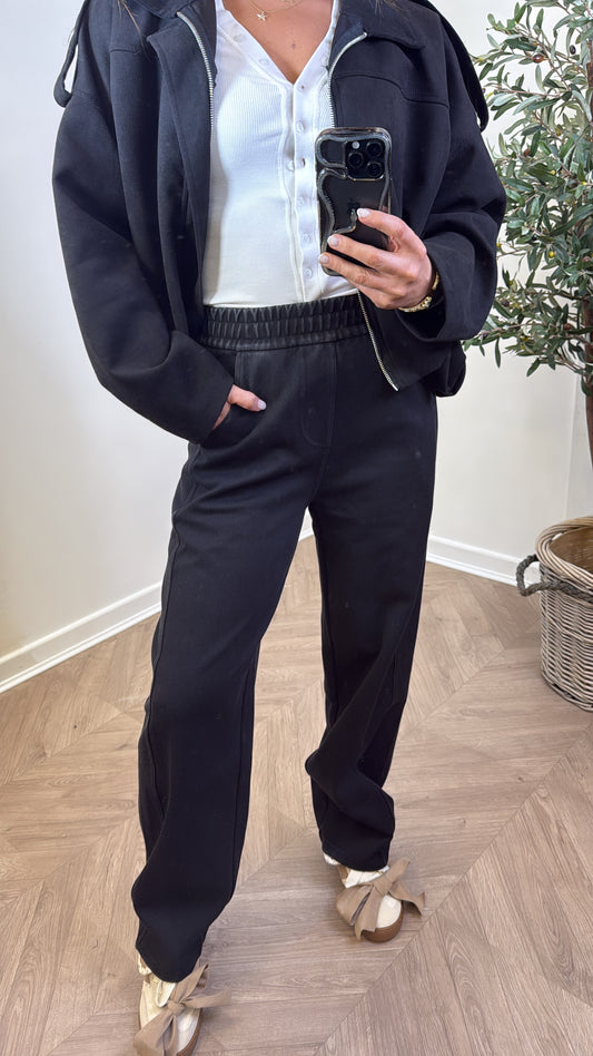 KELSY black wide leg denim look joggers