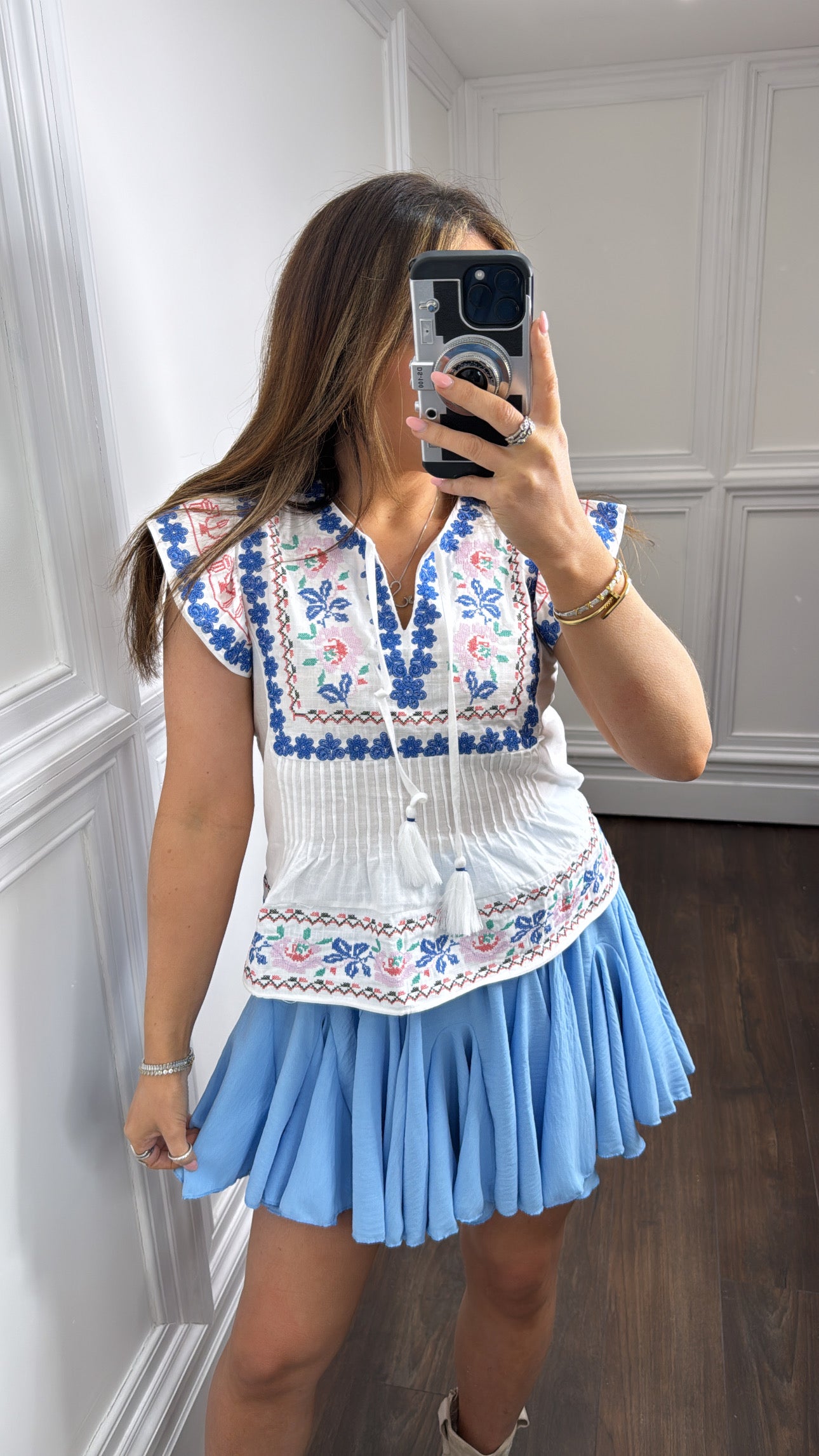 ELENOR white embroidered detail top
