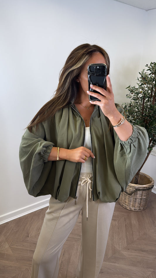 WILLA khaki batwing zip up jacket