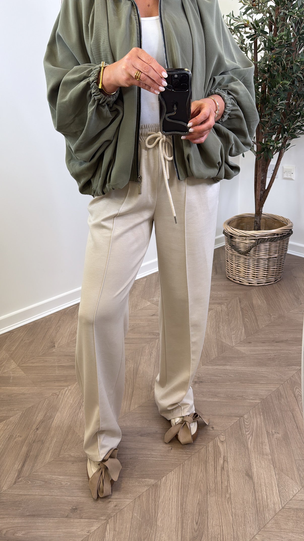 MARLEY beige soft seam detail joggers