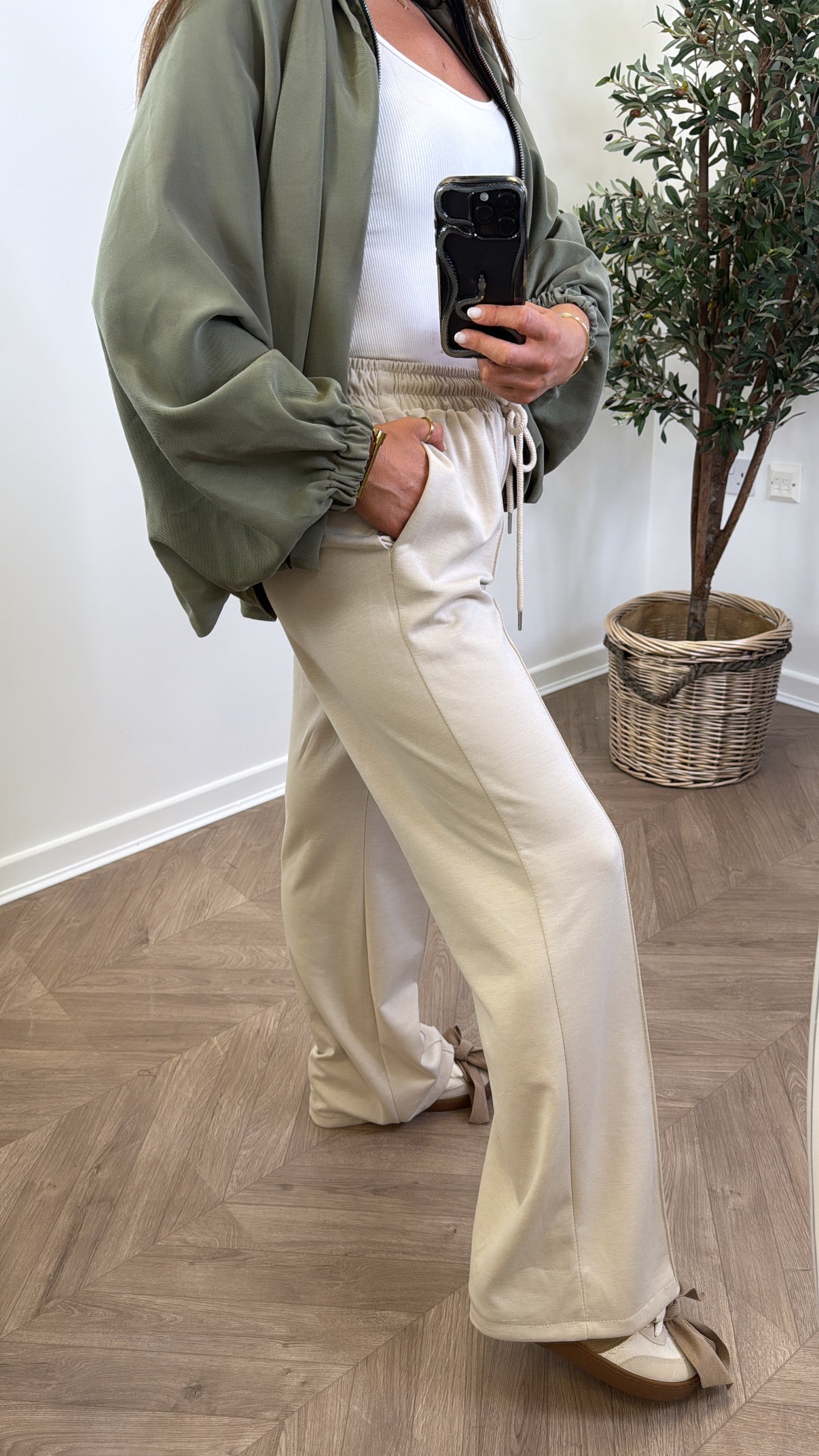 MARLEY beige soft seam detail joggers