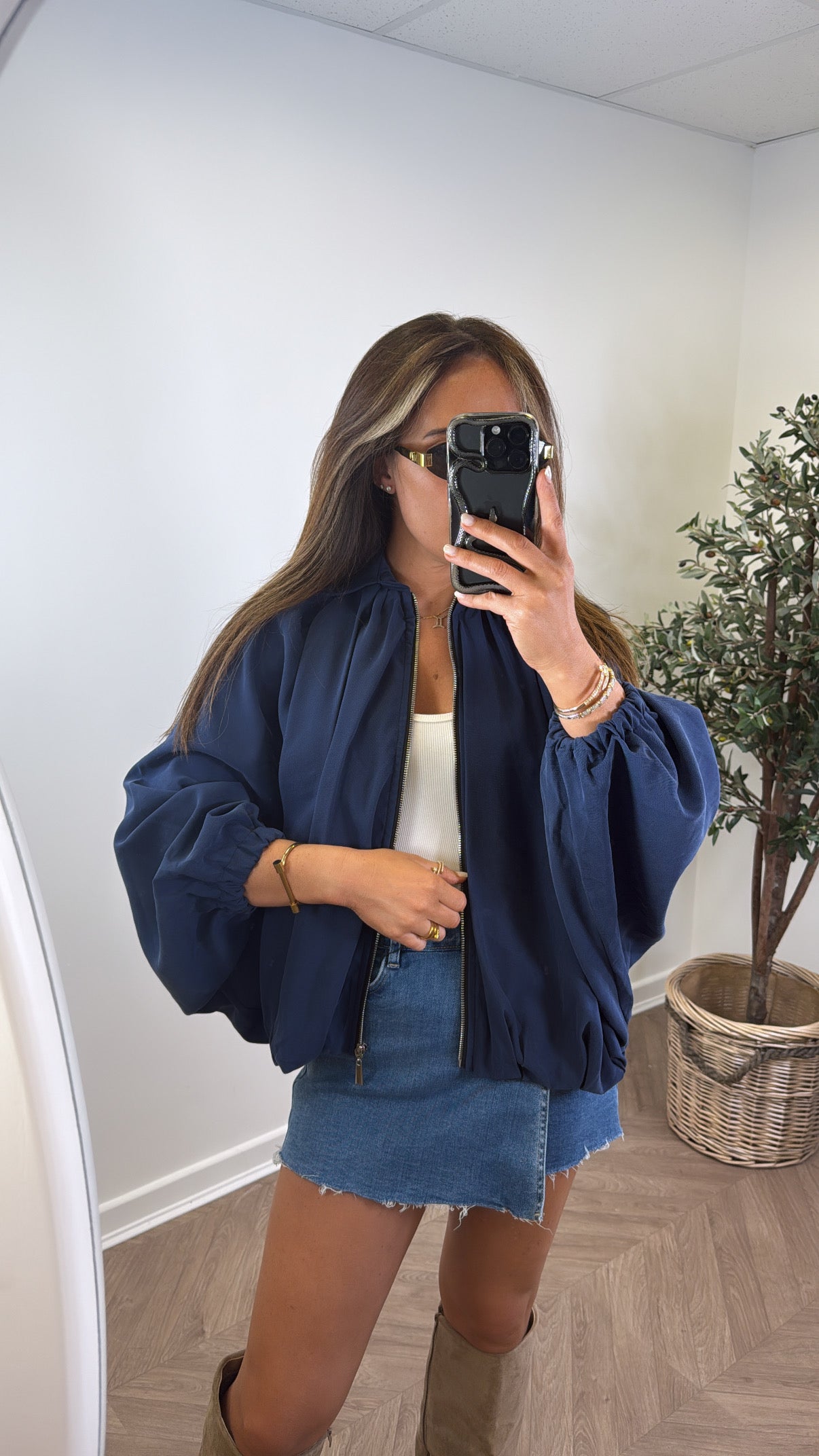 WILLA navy batwing zip up jacket