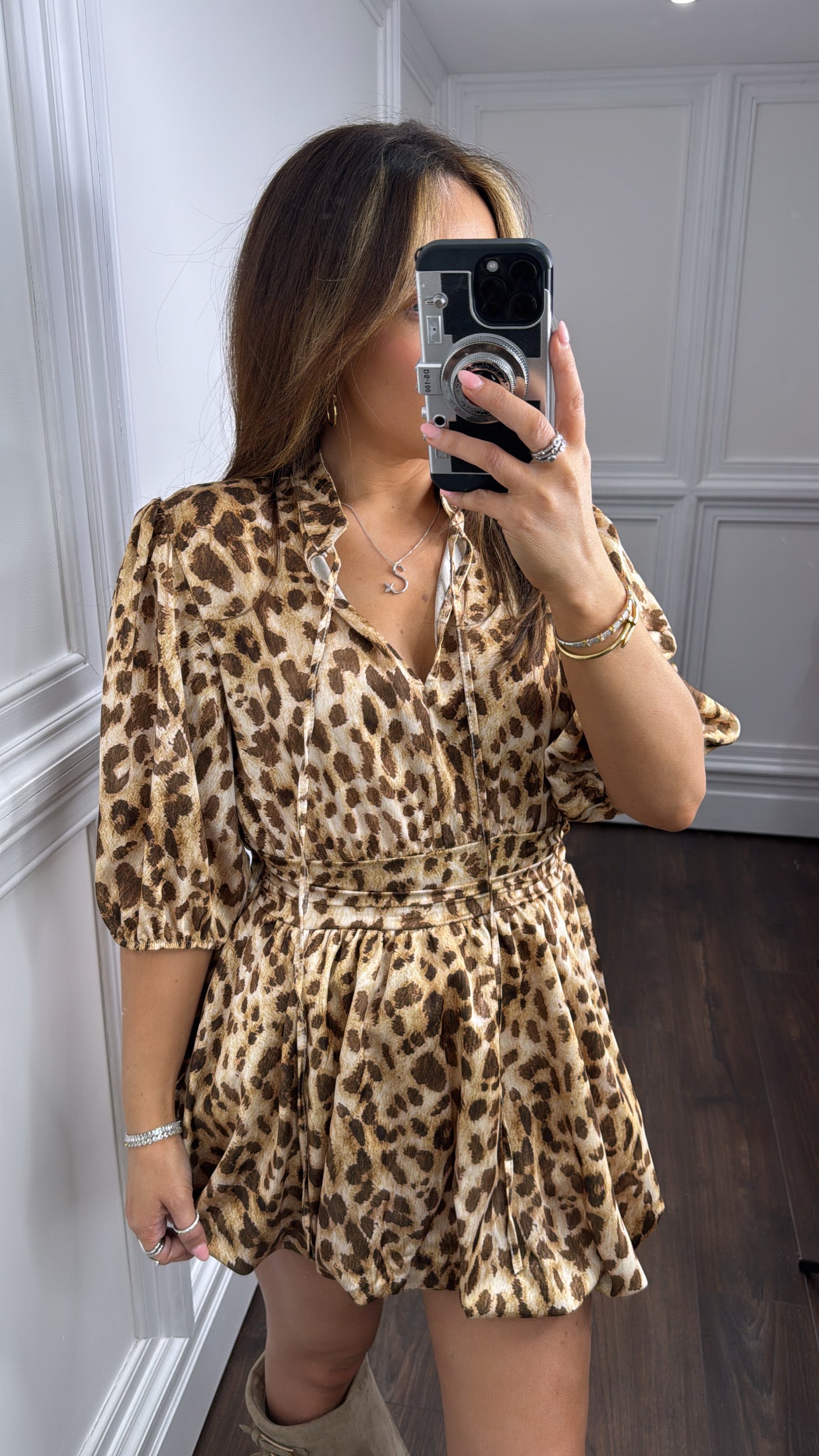 ADALAIDE brown leopard print puffball dress